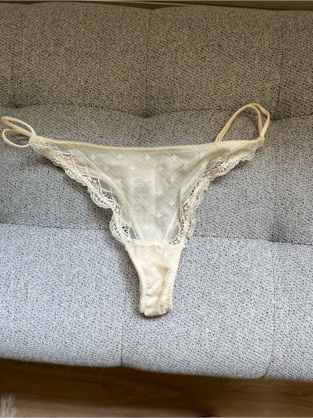 HOT Sexy little thing g string panty ivory Lace Trim FLIRTY Sheer Thong medium 6